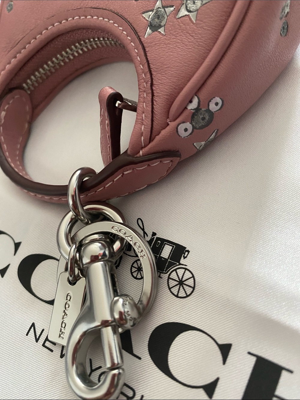 Coach Pink Leather Star & Stud Mini Bag Charm Keyring - Picture 8 of 8